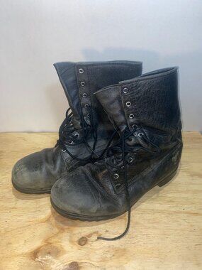 Black Leather Military Style Lace Up Boots Size 8.5 E Used